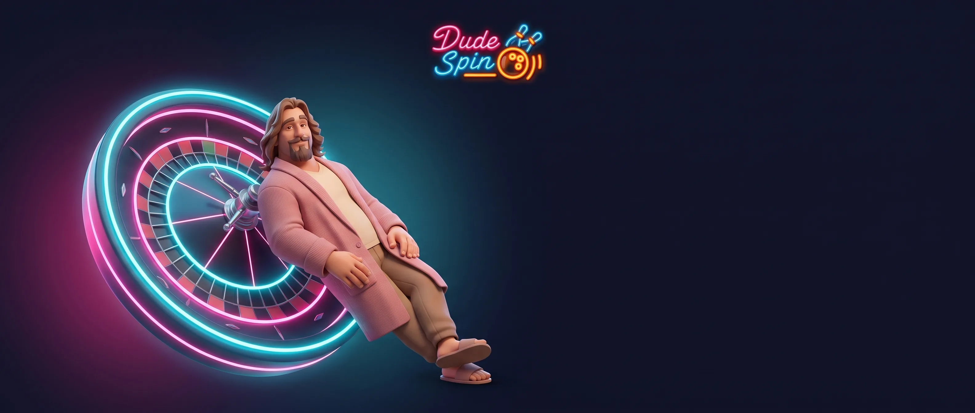 Dude Spin: roulette al neon e personaggio su sfondo blu